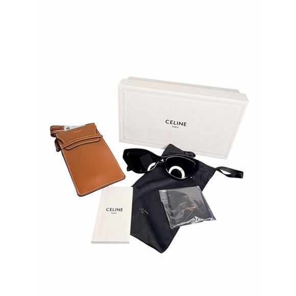 Celine NWT Triomphe 17 56MM Cateye Sunglasses in Black with Leather Crossbody main image 9